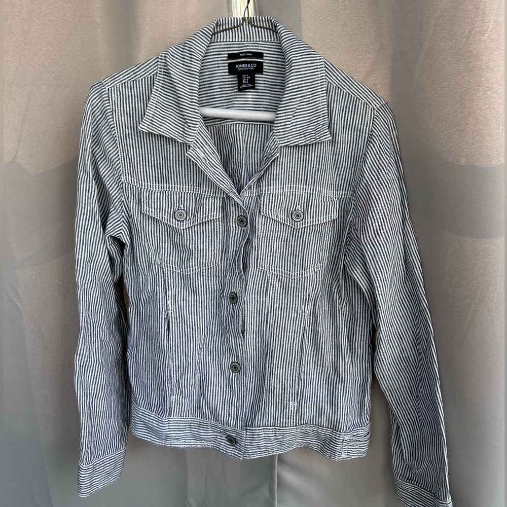 *LAST CHANCE* Jones & Co Striped Jean Jacket in Black and White sz S small